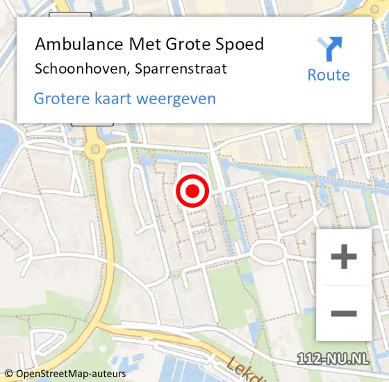 Locatie op kaart van de 112 melding: Ambulance Met Grote Spoed Naar Schoonhoven, Sparrenstraat op 3 januari 2023 18:02