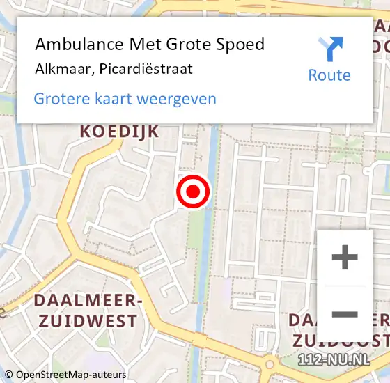 Locatie op kaart van de 112 melding: Ambulance Met Grote Spoed Naar Alkmaar, Picardiëstraat op 3 januari 2023 18:06