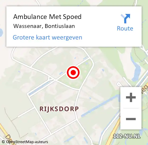 Locatie op kaart van de 112 melding: Ambulance Met Spoed Naar Wassenaar, Bontiuslaan op 3 januari 2023 18:10