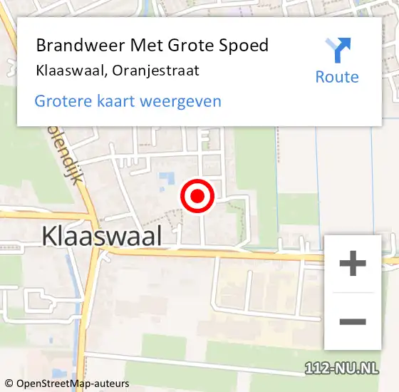 Locatie op kaart van de 112 melding: Brandweer Met Grote Spoed Naar Klaaswaal, Oranjestraat op 3 januari 2023 18:12