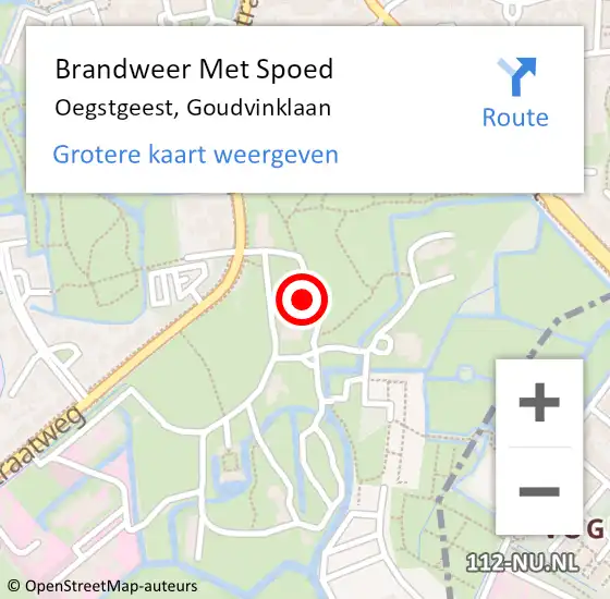 Locatie op kaart van de 112 melding: Brandweer Met Spoed Naar Oegstgeest, Goudvinklaan op 3 januari 2023 18:34