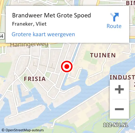 Locatie op kaart van de 112 melding: Brandweer Met Grote Spoed Naar Franeker, Vliet op 3 januari 2023 18:36