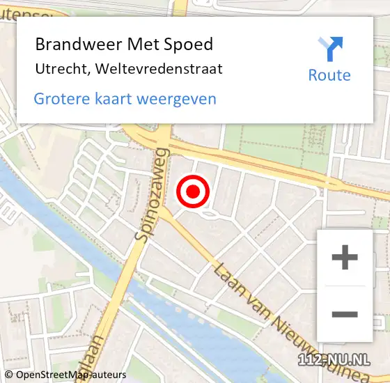 Locatie op kaart van de 112 melding: Brandweer Met Spoed Naar Utrecht, Weltevredenstraat op 3 januari 2023 18:54