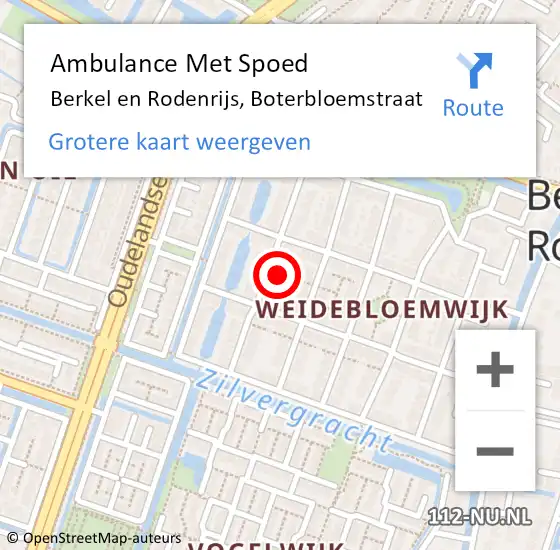 Locatie op kaart van de 112 melding: Ambulance Met Spoed Naar Berkel en Rodenrijs, Boterbloemstraat op 3 januari 2023 19:10