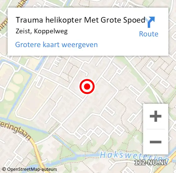 Locatie op kaart van de 112 melding: Trauma helikopter Met Grote Spoed Naar Zeist, Koppelweg op 3 januari 2023 19:25