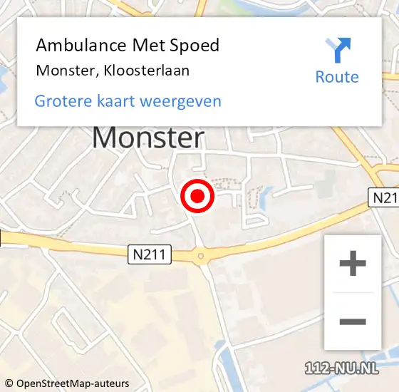 Locatie op kaart van de 112 melding: Ambulance Met Spoed Naar Monster, Kloosterlaan op 3 januari 2023 19:59