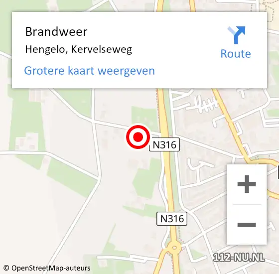 Locatie op kaart van de 112 melding: Brandweer Hengelo, Kervelseweg op 3 januari 2023 20:13