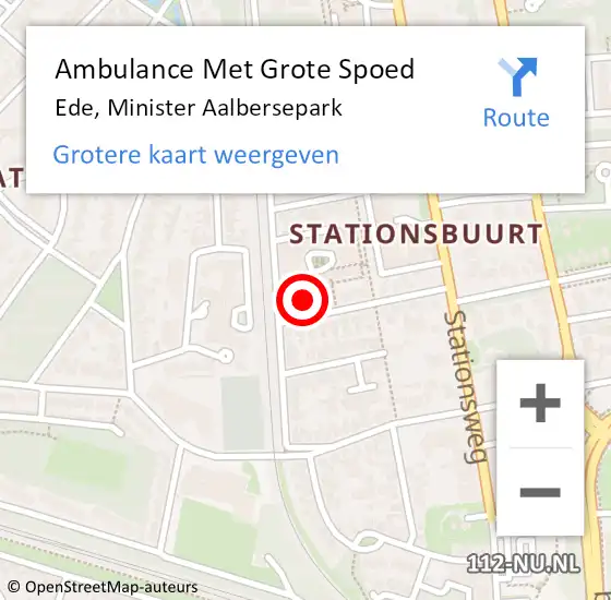 Locatie op kaart van de 112 melding: Ambulance Met Grote Spoed Naar Ede, Minister Aalbersepark op 3 januari 2023 22:53