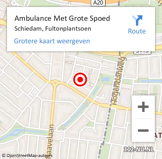 Locatie op kaart van de 112 melding: Ambulance Met Grote Spoed Naar Schiedam, Fultonplantsoen op 3 januari 2023 23:05