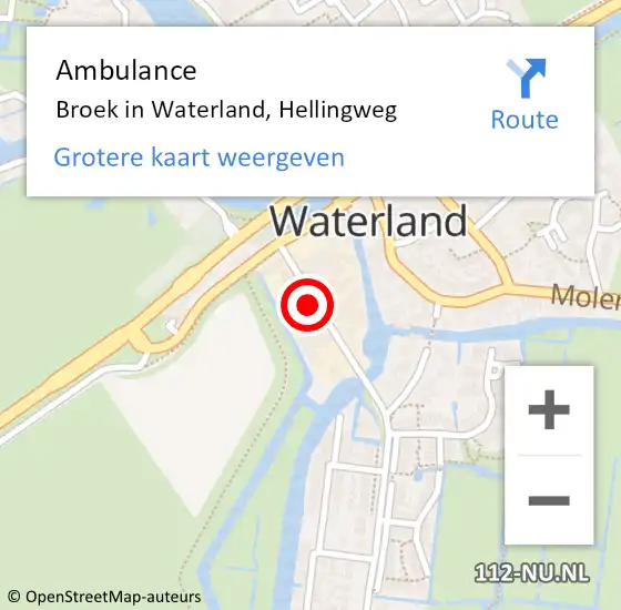 Locatie op kaart van de 112 melding: Ambulance Broek in Waterland, Hellingweg op 3 januari 2023 23:49