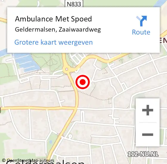 Locatie op kaart van de 112 melding: Ambulance Met Spoed Naar Geldermalsen, Zaaiwaardweg op 4 januari 2023 00:35