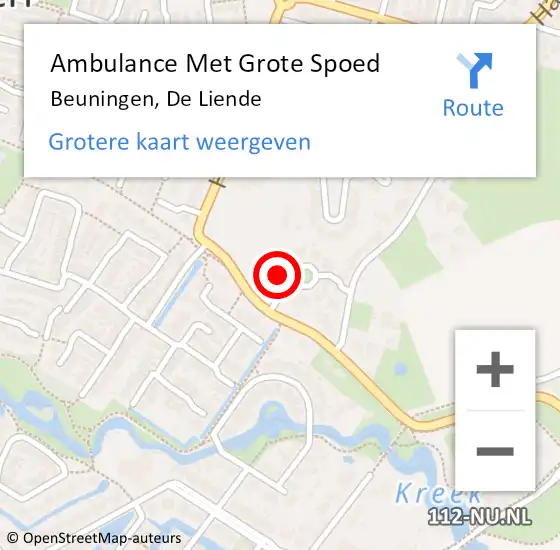 Locatie op kaart van de 112 melding: Ambulance Met Grote Spoed Naar Beuningen, De Liende op 11 augustus 2014 01:51