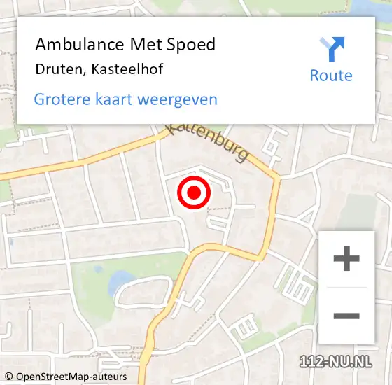 Locatie op kaart van de 112 melding: Ambulance Met Spoed Naar Druten, Kasteelhof op 4 januari 2023 01:40