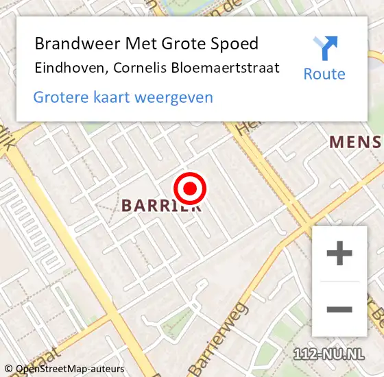 Locatie op kaart van de 112 melding: Brandweer Met Grote Spoed Naar Eindhoven, Cornelis Bloemaertstraat op 4 januari 2023 01:44