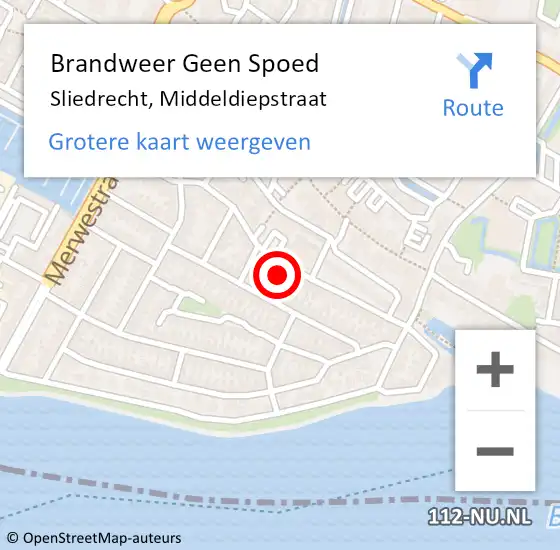 Locatie op kaart van de 112 melding: Brandweer Geen Spoed Naar Sliedrecht, Middeldiepstraat op 4 januari 2023 02:56