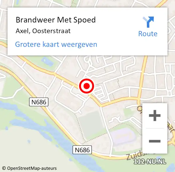 Locatie op kaart van de 112 melding: Brandweer Met Spoed Naar Axel, Oosterstraat op 4 januari 2023 06:30