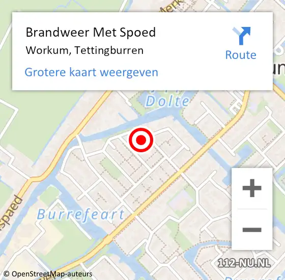 Locatie op kaart van de 112 melding: Brandweer Met Spoed Naar Workum, Tettingburren op 4 januari 2023 07:40