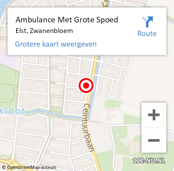 Locatie op kaart van de 112 melding: Ambulance Met Grote Spoed Naar Elst, Zwanenbloem op 4 januari 2023 07:45