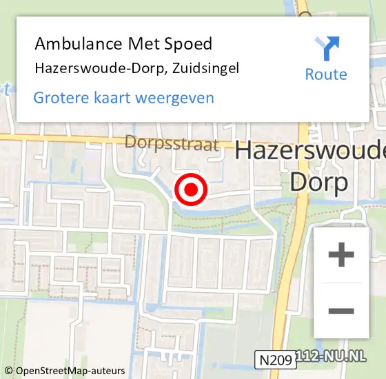 Locatie op kaart van de 112 melding: Ambulance Met Spoed Naar Hazerswoude-Dorp, Zuidsingel op 4 januari 2023 08:57