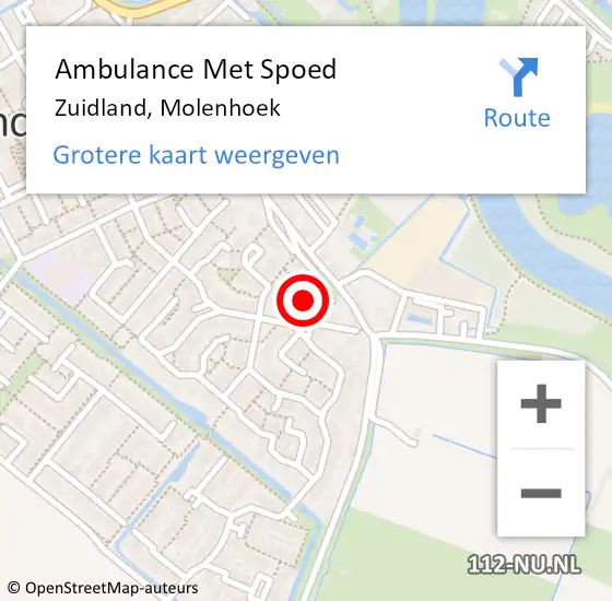 Locatie op kaart van de 112 melding: Ambulance Met Spoed Naar Zuidland, Molenhoek op 4 januari 2023 09:35