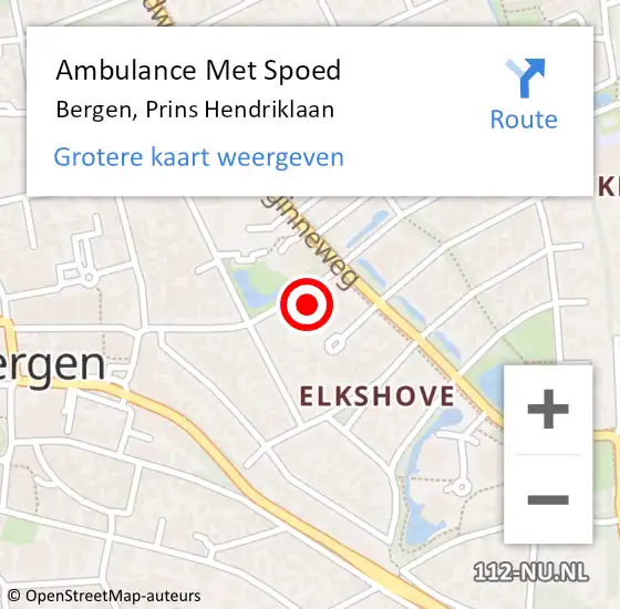 Locatie op kaart van de 112 melding: Ambulance Met Spoed Naar Bergen, Prins Hendriklaan op 4 januari 2023 09:54