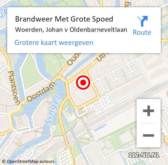 Locatie op kaart van de 112 melding: Brandweer Met Grote Spoed Naar Woerden, Johan v Oldenbarneveltlaan op 4 januari 2023 10:33