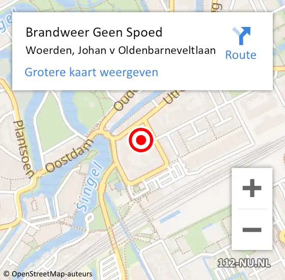 Locatie op kaart van de 112 melding: Brandweer Geen Spoed Naar Woerden, Johan v Oldenbarneveltlaan op 4 januari 2023 10:34