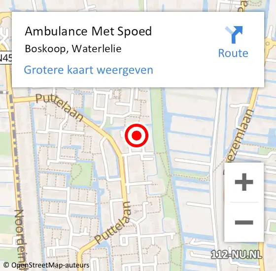 Locatie op kaart van de 112 melding: Ambulance Met Spoed Naar Boskoop, Waterlelie op 4 januari 2023 10:57