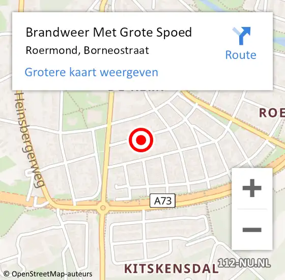 Locatie op kaart van de 112 melding: Brandweer Met Grote Spoed Naar Roermond, Borneostraat op 4 januari 2023 10:58