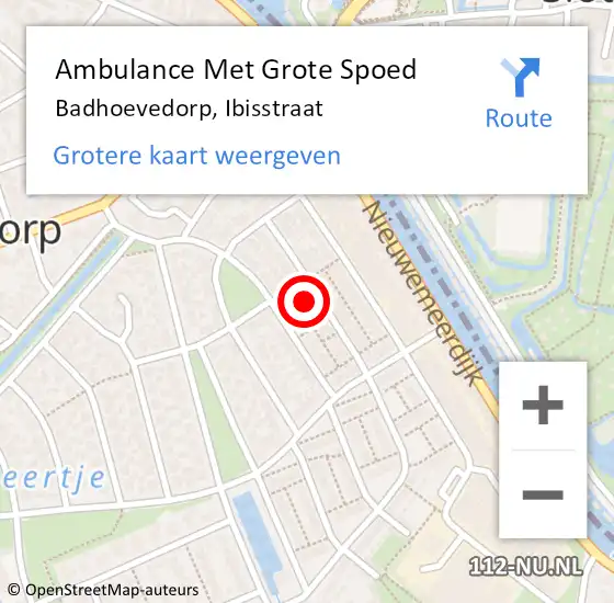 Locatie op kaart van de 112 melding: Ambulance Met Grote Spoed Naar Badhoevedorp, Ibisstraat op 4 januari 2023 11:13