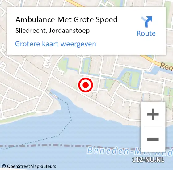 Locatie op kaart van de 112 melding: Ambulance Met Grote Spoed Naar Sliedrecht, Jordaanstoep op 4 januari 2023 11:15