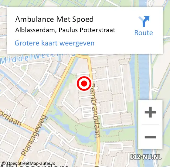 Locatie op kaart van de 112 melding: Ambulance Met Spoed Naar Alblasserdam, Paulus Potterstraat op 4 januari 2023 12:23
