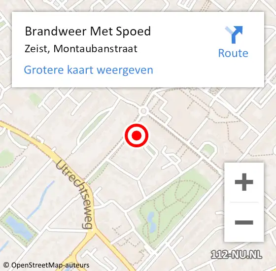 Locatie op kaart van de 112 melding: Brandweer Met Spoed Naar Zeist, Montaubanstraat op 4 januari 2023 12:40