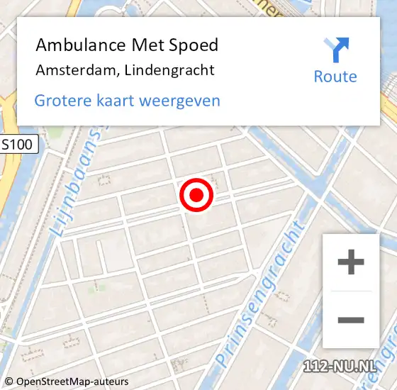 Locatie op kaart van de 112 melding: Ambulance Met Spoed Naar Amsterdam, Lindengracht op 4 januari 2023 13:30