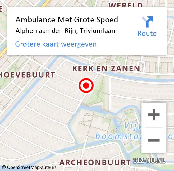 Locatie op kaart van de 112 melding: Ambulance Met Grote Spoed Naar Alphen aan den Rijn, Triviumlaan op 4 januari 2023 13:37