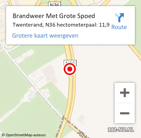 Locatie op kaart van de 112 melding: Brandweer Met Grote Spoed Naar Twenterand, N36 hectometerpaal: 11,9 op 4 januari 2023 13:42