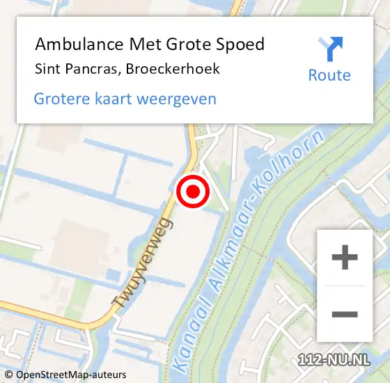 Locatie op kaart van de 112 melding: Ambulance Met Grote Spoed Naar Sint Pancras, Broeckerhoek op 4 januari 2023 14:00