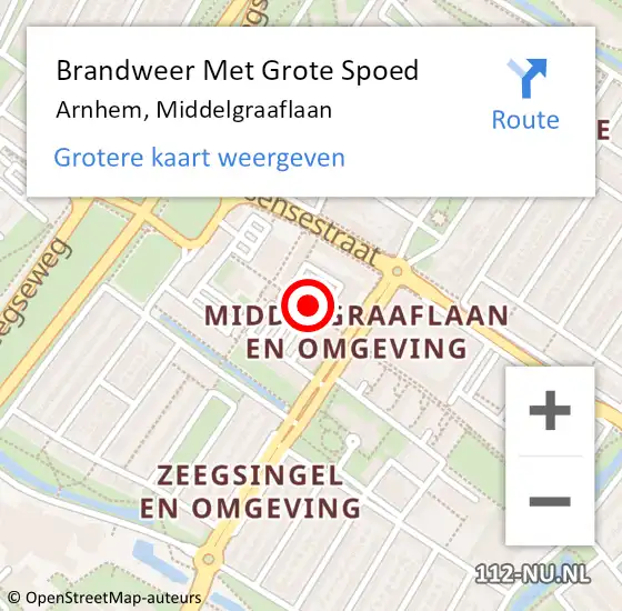 Locatie op kaart van de 112 melding: Brandweer Met Grote Spoed Naar Arnhem, Middelgraaflaan op 4 januari 2023 14:02