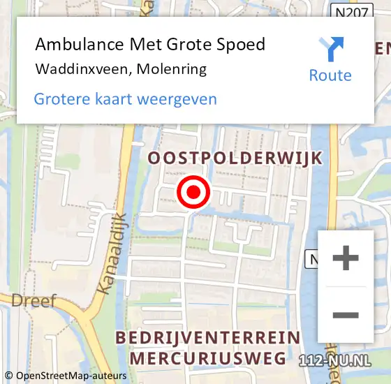 Locatie op kaart van de 112 melding: Ambulance Met Grote Spoed Naar Waddinxveen, Molenring op 4 januari 2023 14:43