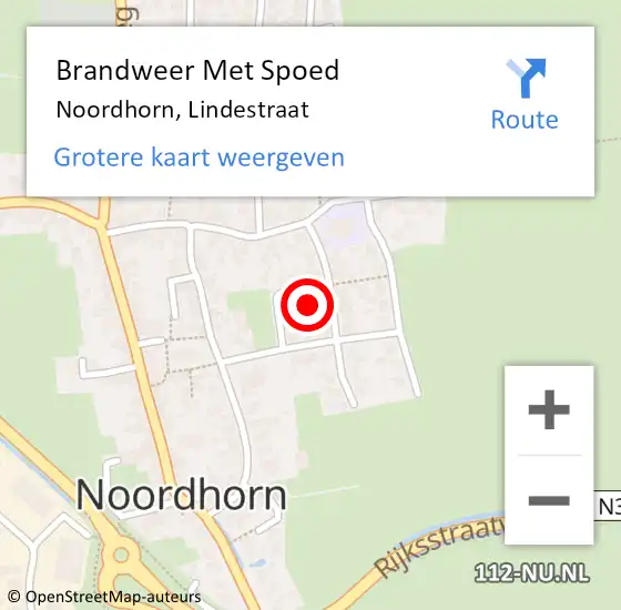 Locatie op kaart van de 112 melding: Brandweer Met Spoed Naar Noordhorn, Lindestraat op 4 januari 2023 14:54