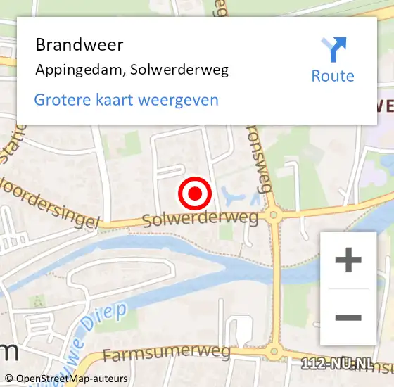 Locatie op kaart van de 112 melding: Brandweer Appingedam, Solwerderweg op 4 januari 2023 15:07