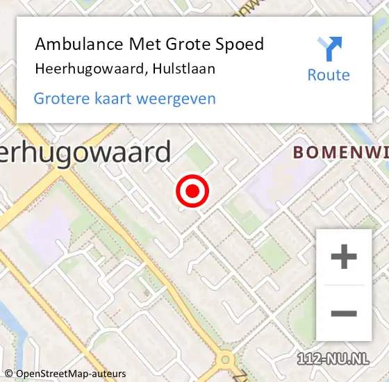 Locatie op kaart van de 112 melding: Ambulance Met Grote Spoed Naar Heerhugowaard, Hulstlaan op 4 januari 2023 15:33