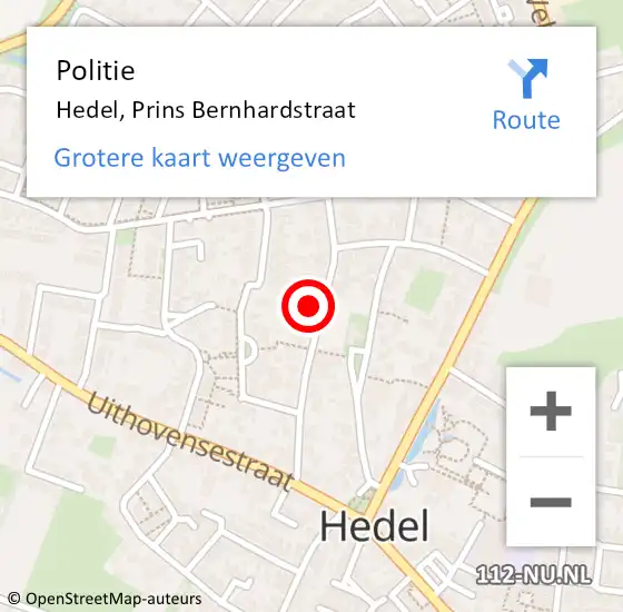 Locatie op kaart van de 112 melding: Politie Hedel, Prins Bernhardstraat op 4 januari 2023 15:40