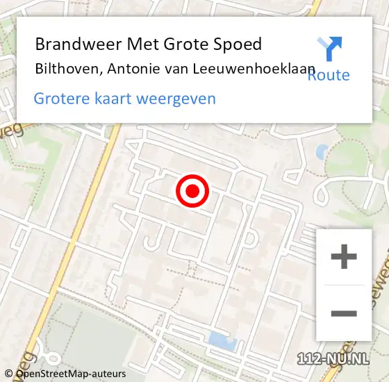 Locatie op kaart van de 112 melding: Brandweer Met Grote Spoed Naar Bilthoven, Antonie van Leeuwenhoeklaan op 4 januari 2023 15:41