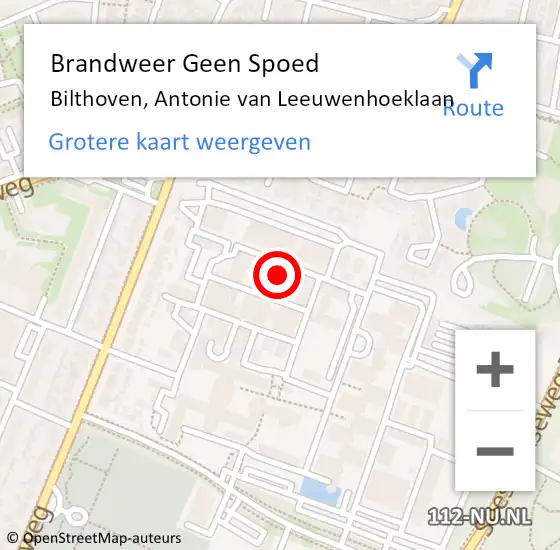 Locatie op kaart van de 112 melding: Brandweer Geen Spoed Naar Bilthoven, Antonie van Leeuwenhoeklaan op 4 januari 2023 15:44