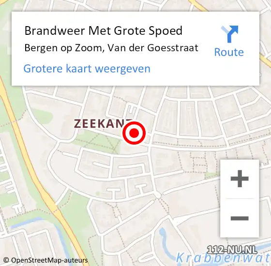 Locatie op kaart van de 112 melding: Brandweer Met Grote Spoed Naar Bergen op Zoom, Van der Goesstraat op 4 januari 2023 15:45