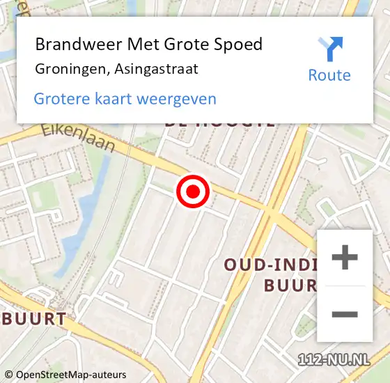Locatie op kaart van de 112 melding: Brandweer Met Grote Spoed Naar Groningen, Asingastraat op 4 januari 2023 16:00