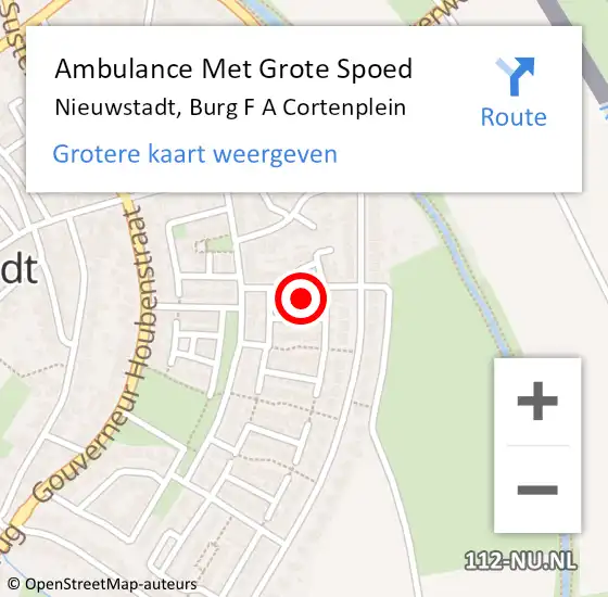 Locatie op kaart van de 112 melding: Ambulance Met Grote Spoed Naar Nieuwstadt, Burg F A Cortenplein op 11 augustus 2014 06:40