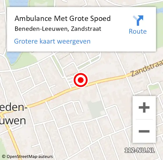 Locatie op kaart van de 112 melding: Ambulance Met Grote Spoed Naar Beneden-Leeuwen, Zandstraat op 4 januari 2023 16:17