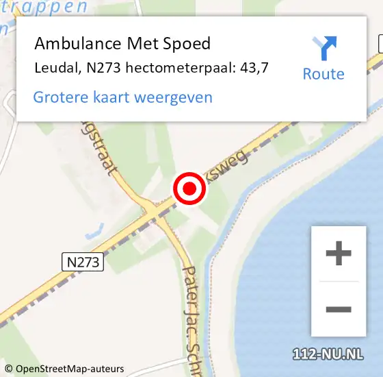 Locatie op kaart van de 112 melding: Ambulance Met Spoed Naar Leudal, N273 hectometerpaal: 43,7 op 4 januari 2023 16:51